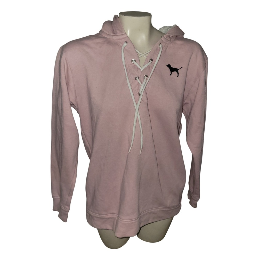 PINK Victoria's Secret Fleece Lined Lace Up Hoodie Sweatshirt Pink S comfy cozy